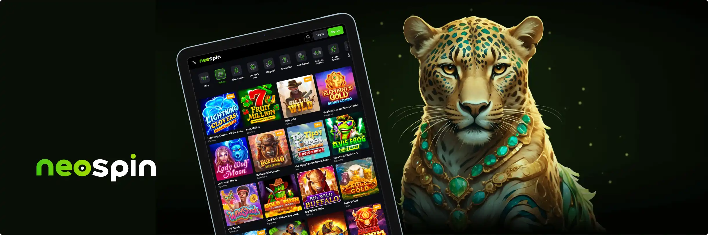 Neospin homepage overview screenshot